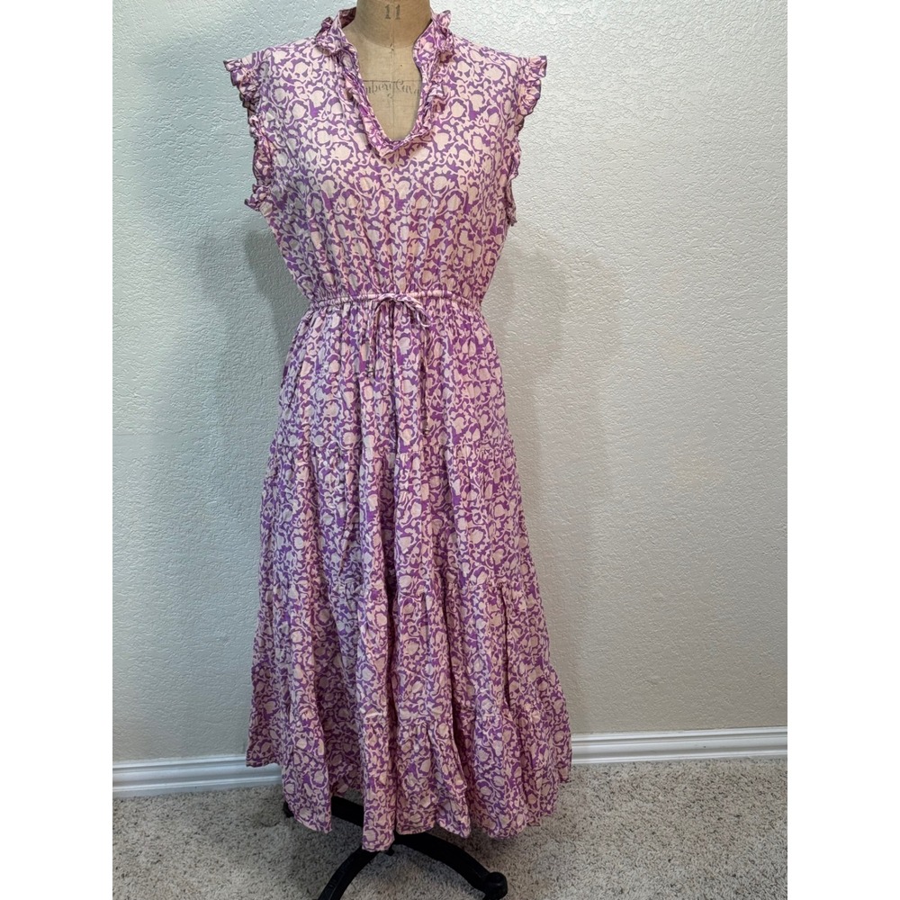 Perry Walker Collective Purple Floral Cotton Tiered Maxi Dress XL Ruffle V-Neck